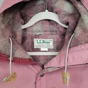 Vintage LL Bean Jacket Coat Sz M Pink Baxter State Parka Hooded Plaid Wool Lined
